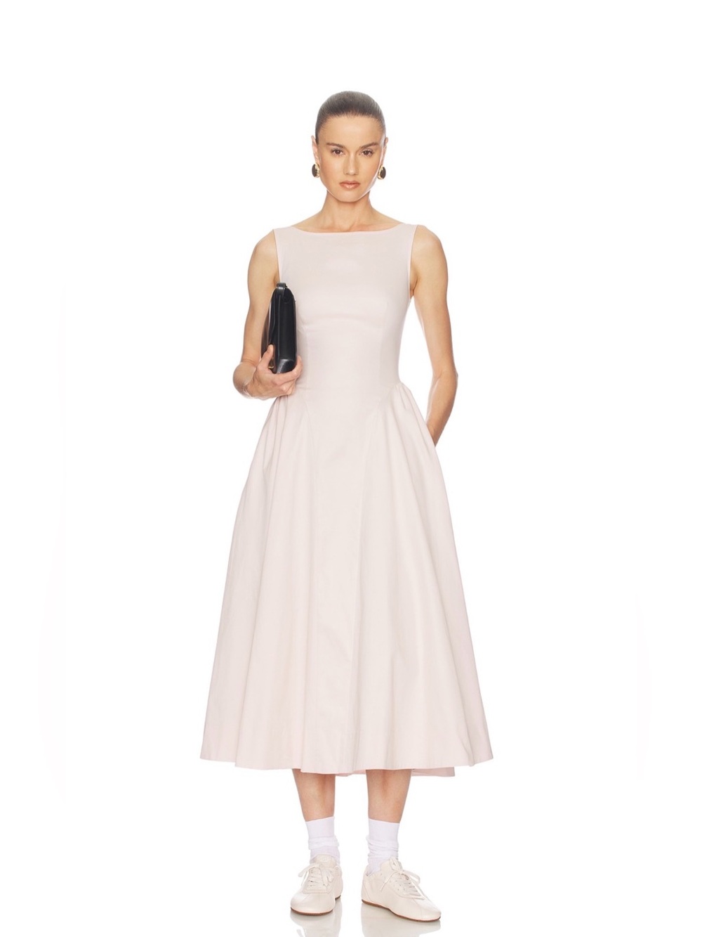 NWOT Helsa Stretch Cotton Sateen Sleeveless Midi Dress in Dusty Pink